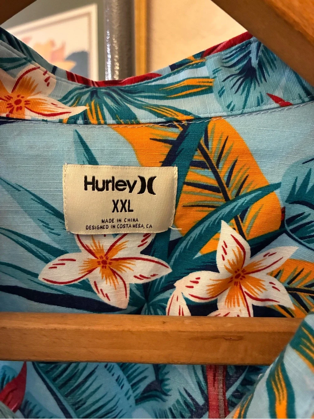 Hurley Men’s Tropical Floral Button-Down Shirt - Light Blue, Red, Yellow, Green